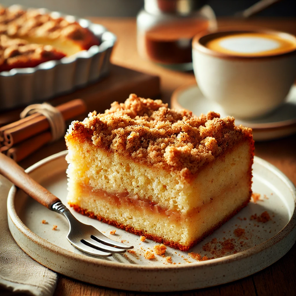 a slice of streusel coffee cake on a plate
