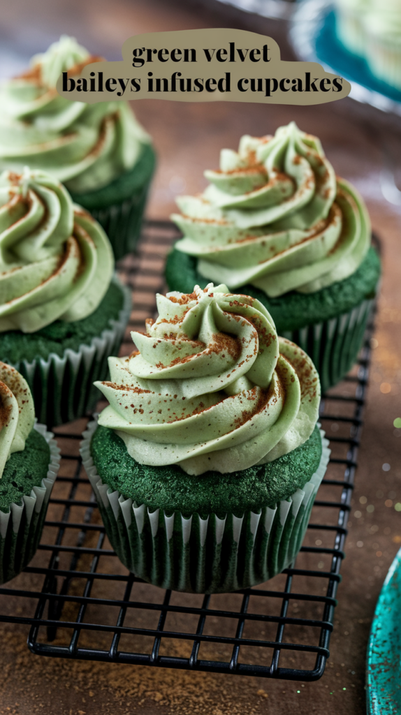 Green Velvet Baileys Infused Cupcakes